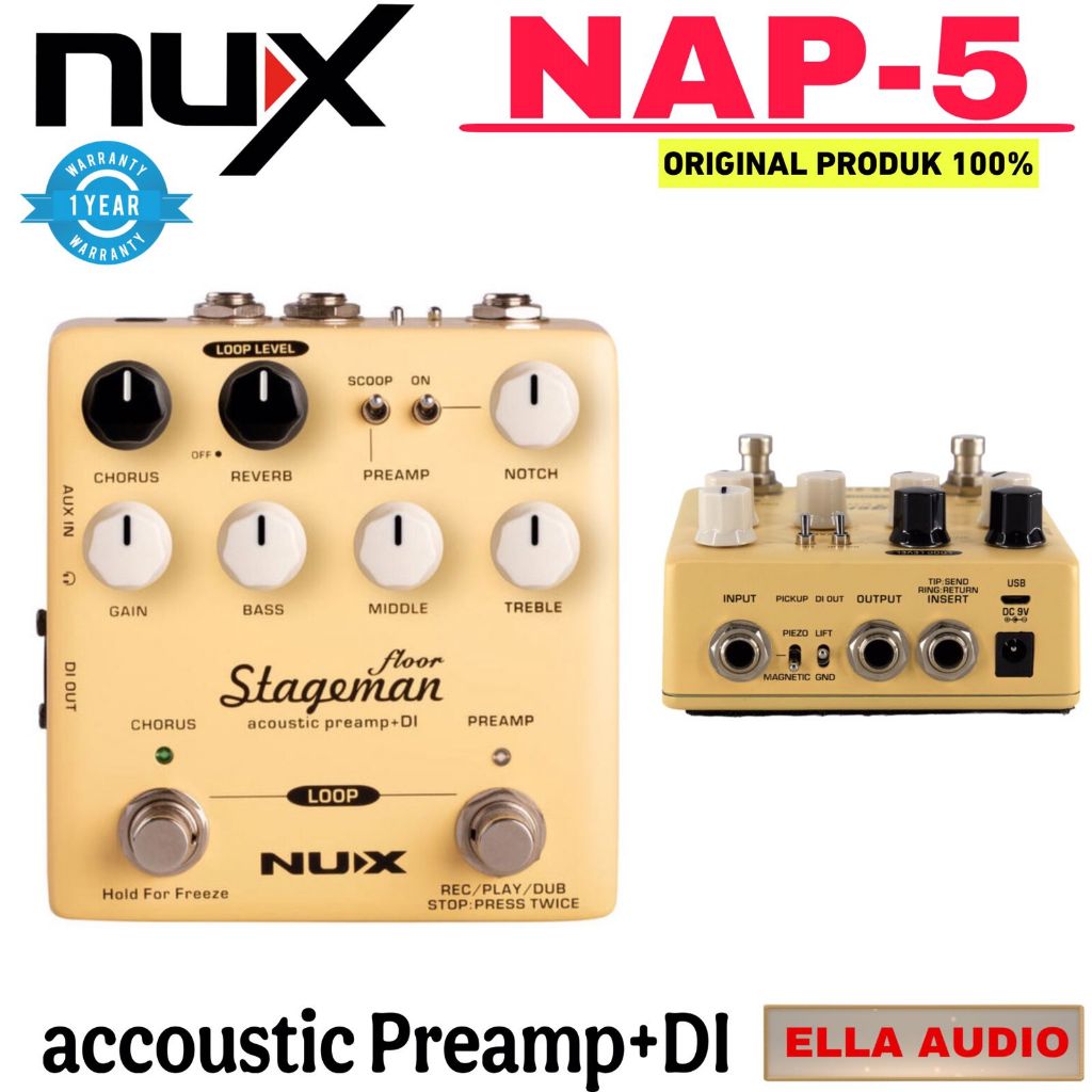 Nux NAP5 NAP-5 Floor Stageman Efek Gitar Akustik Preamp+DI
