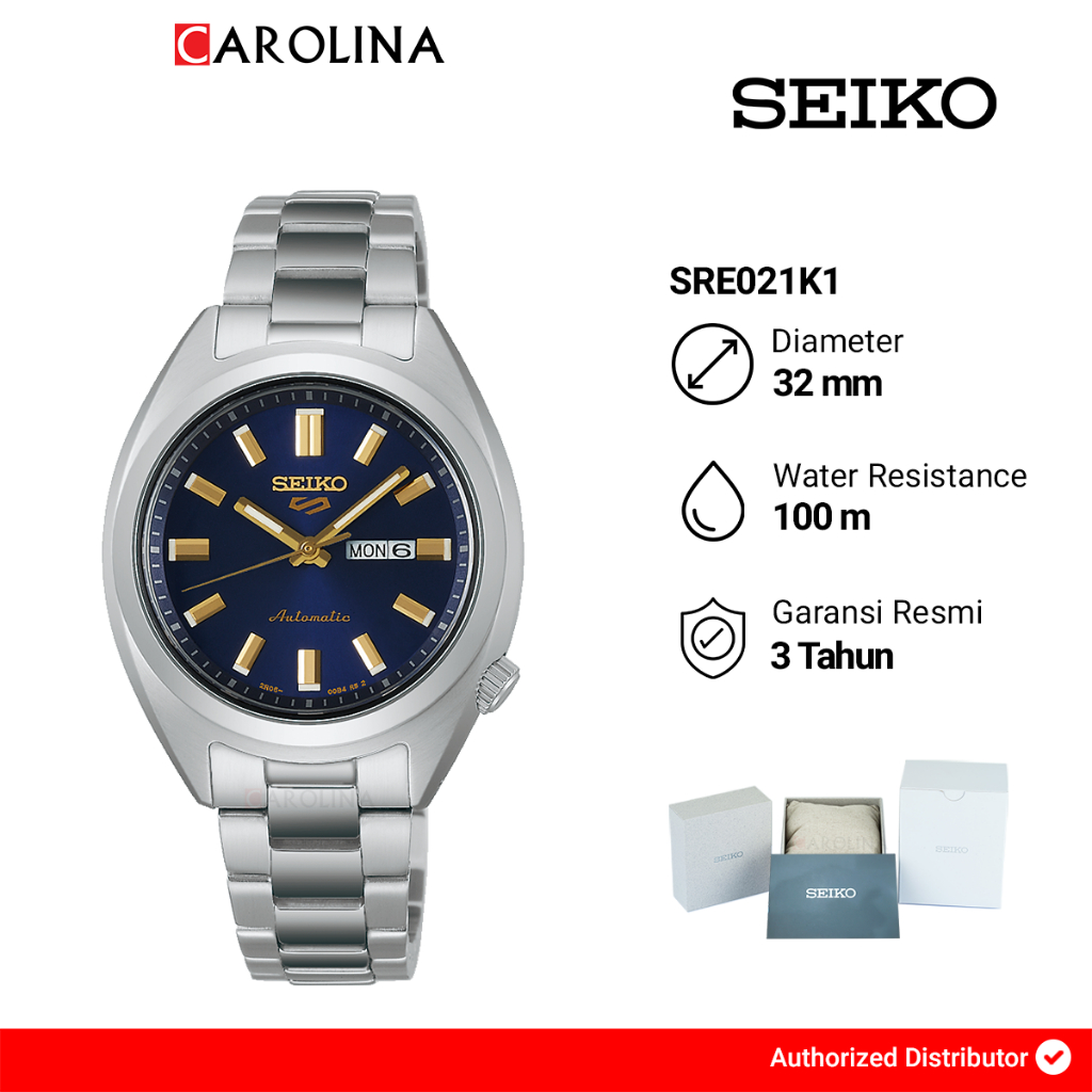 Jam Tangan Wanita Seiko 5 Sport Hebitama SNXS Series SRE021K1 Denim Blue Dial Silver Stainless Steel