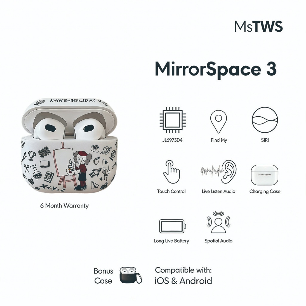 Ms Tws - MirrorSpace 3 Wireless Charging Case TWS Bluetooth