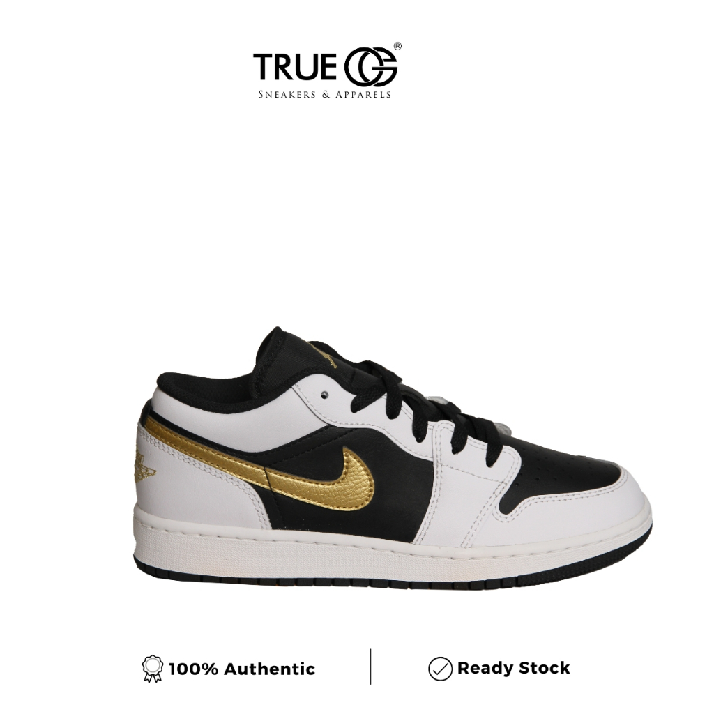 Air Jordan 1 Low White Black Metallic Gold Swoosh Authentic