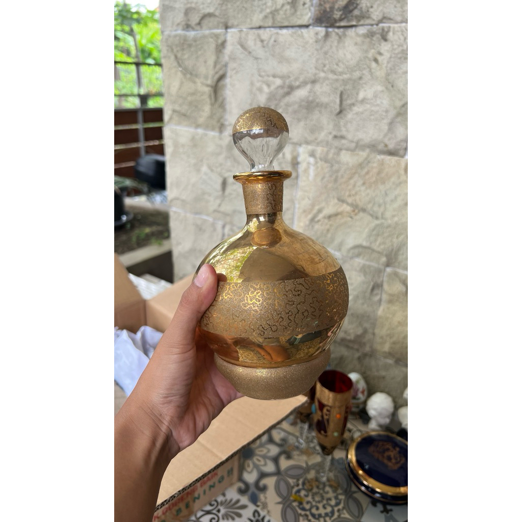 Botol Kaca Dekoratif Berpenutup/Botol Wine/Tempat Wine Lapisan Warna Emas Vintage