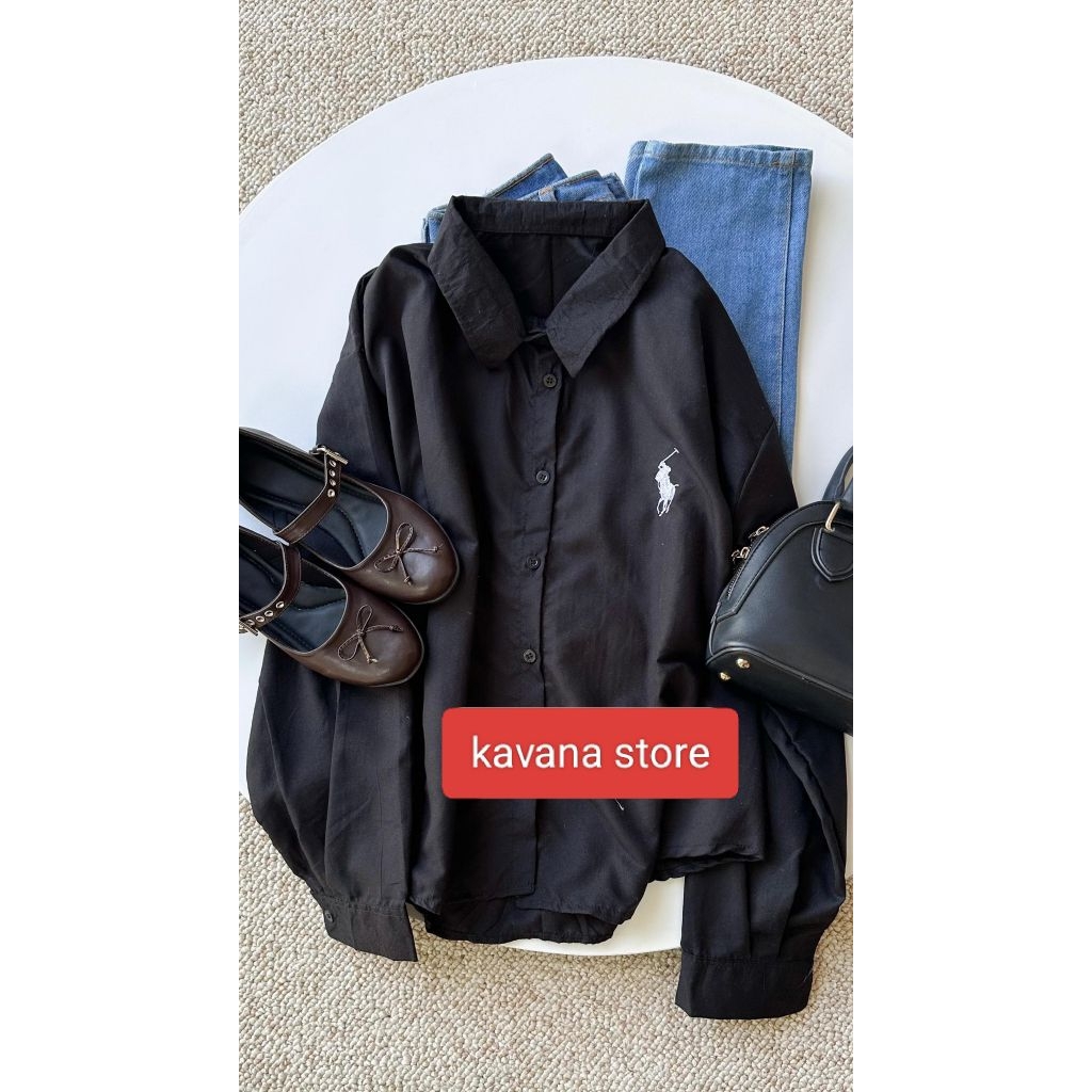 kemeja polos logo polo hitam