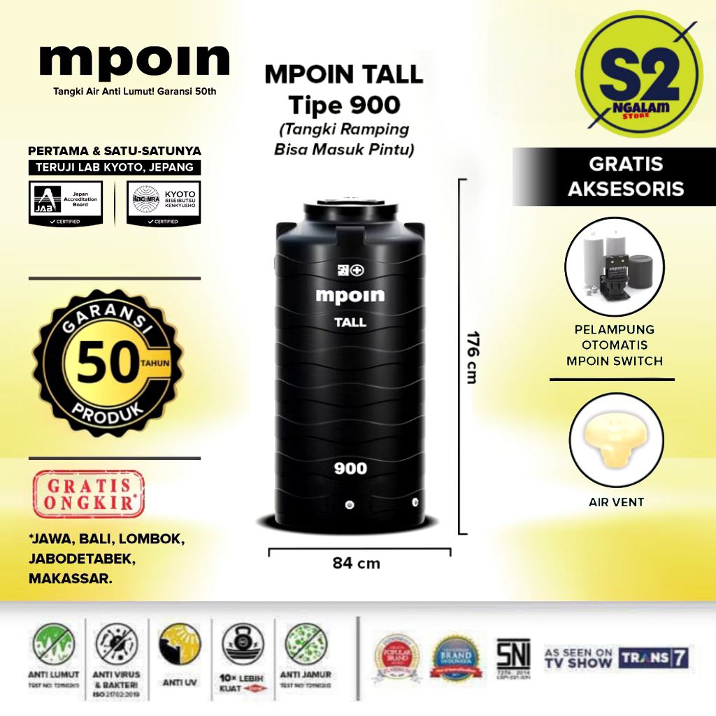 Tandon Air /Toren Air /Tangki Air - MPOIN TALL 900 Liter (Invoice)