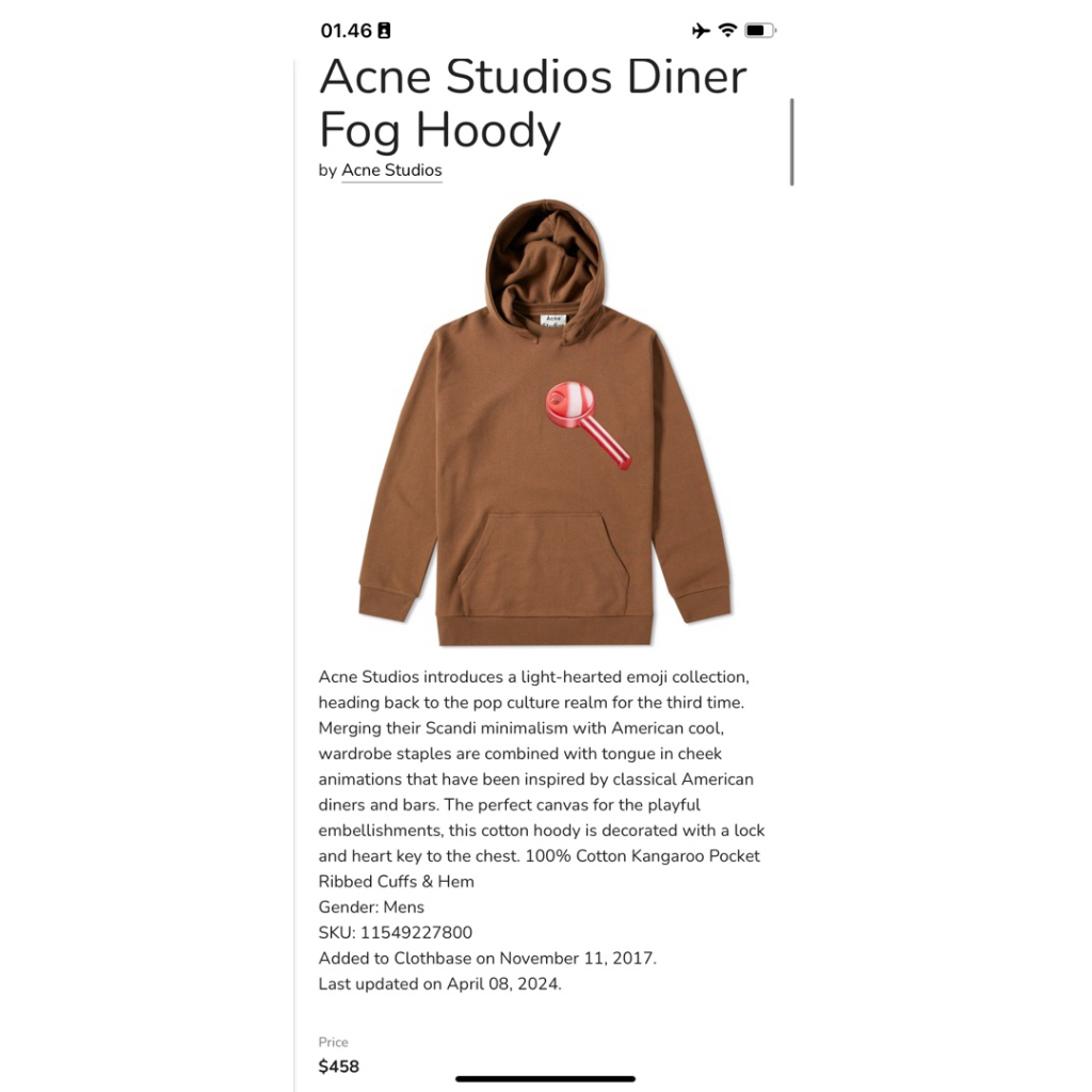 Acne Studios FOG CAW17 Hoodie   Size Large Panjang 72cm Lebar 60cm