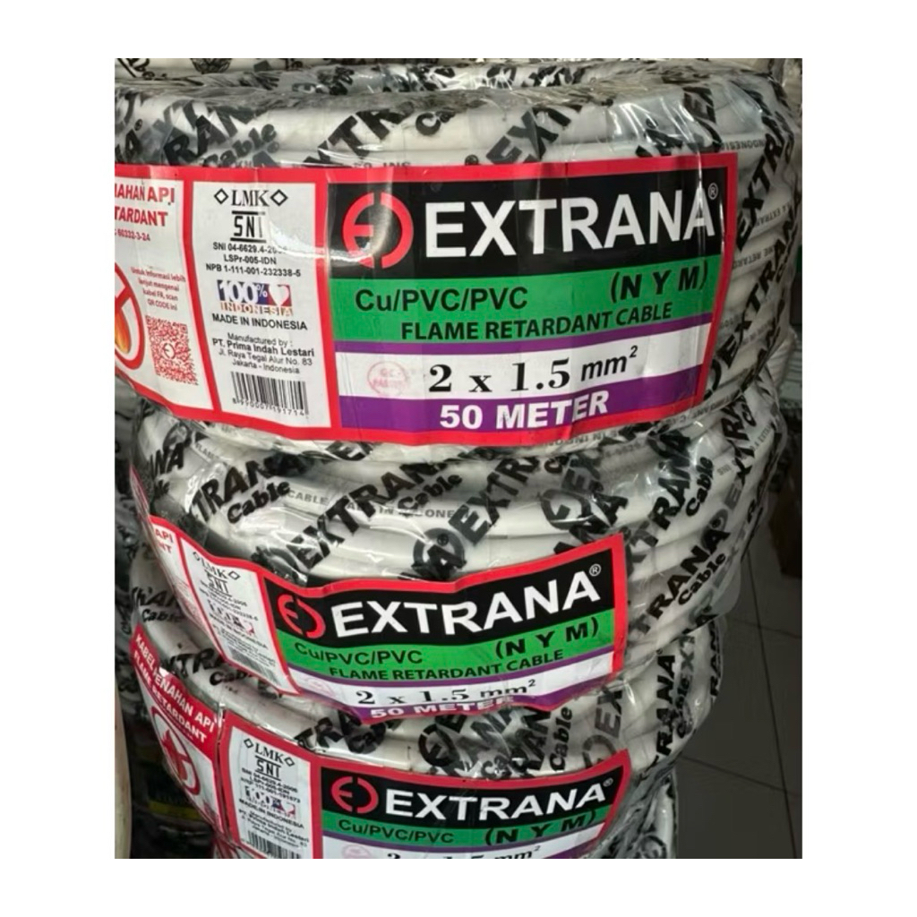 KABEL MYM 2x1.5MM/ KABEL LISTRIK NYM 2x1.5MM PUTIH TUNGGAL SNI