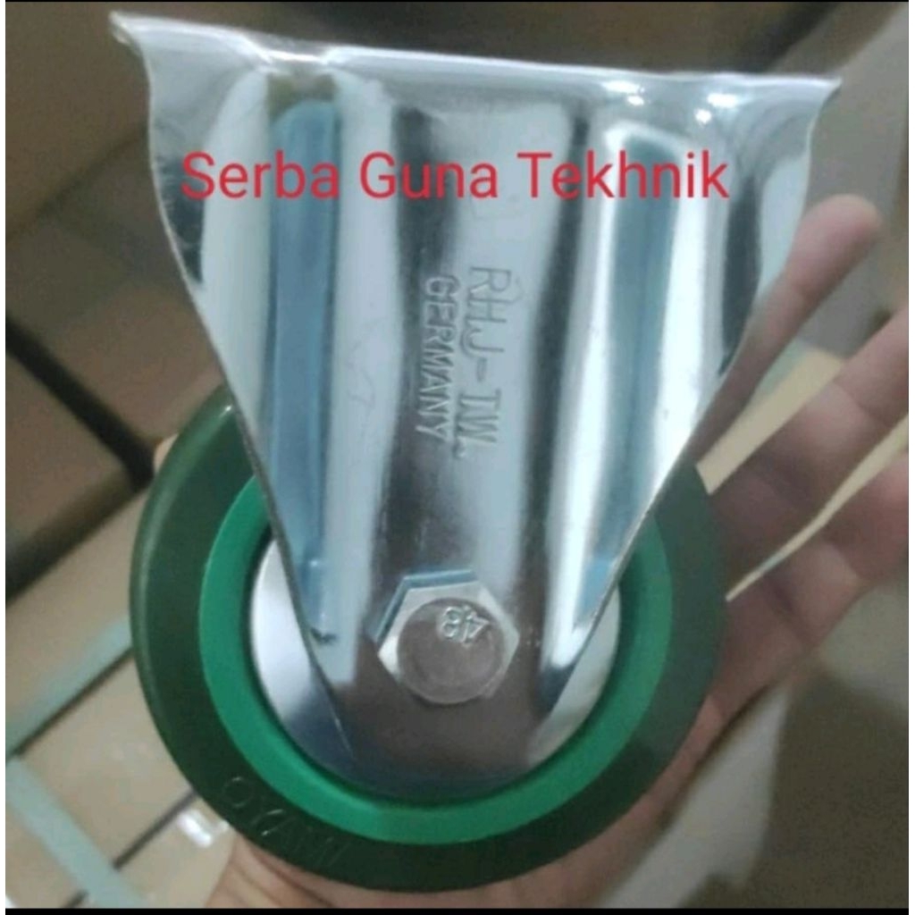 Roda PU Hijau RHJ TW 4" inch ( Mati / Rigid ) Medium Duty