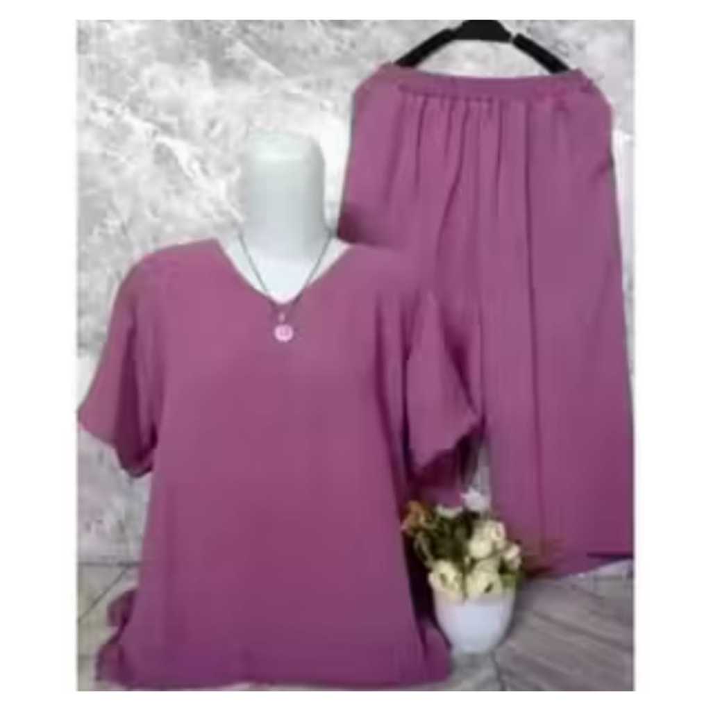 Setelan Crinkle Best seller Wanita Andin Bahan Crinkle Premium Baju Celana pendek