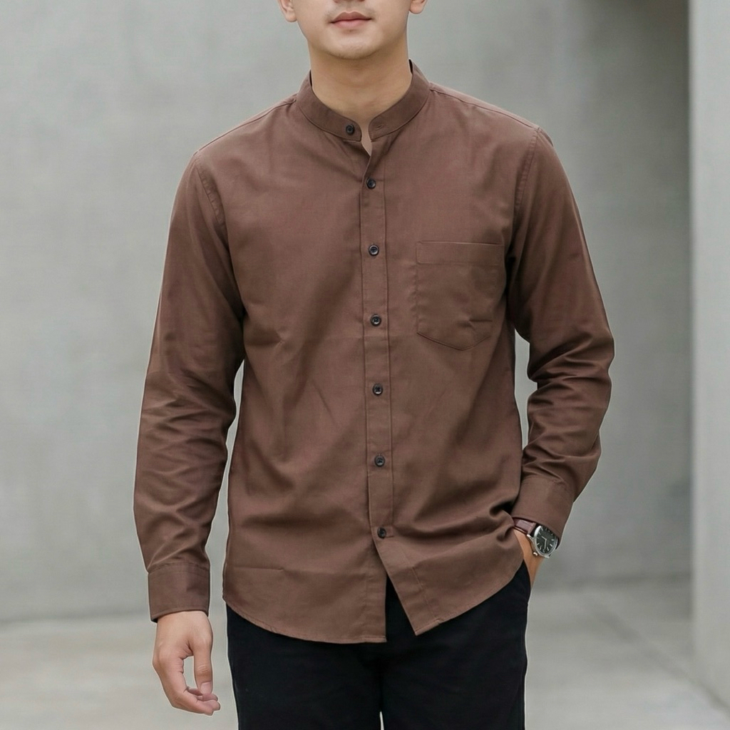 Kemko Kemeja Koko Pria Lengan Panjang Bahan Katun