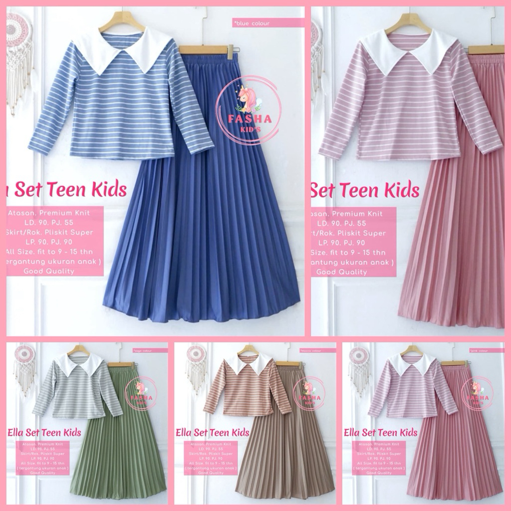 ((JR_KIDS)) SETROK Blouse & Rok Hyget Ella Set Teen Kids Ld 95 Terbaru By Fasha
