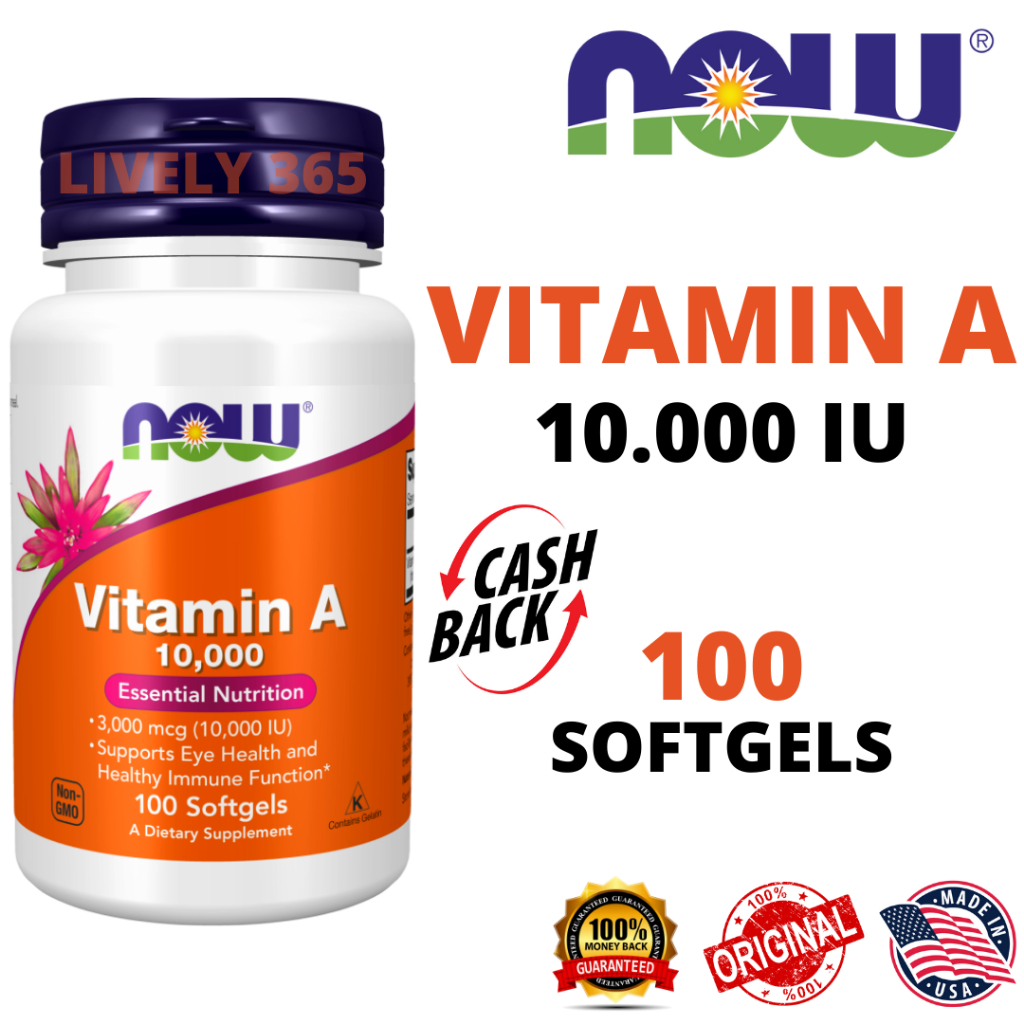 Vitamin A 10.000 10000 IU 3000 mcg Kesehatan Mata | NOW Foods | 100 Softgels