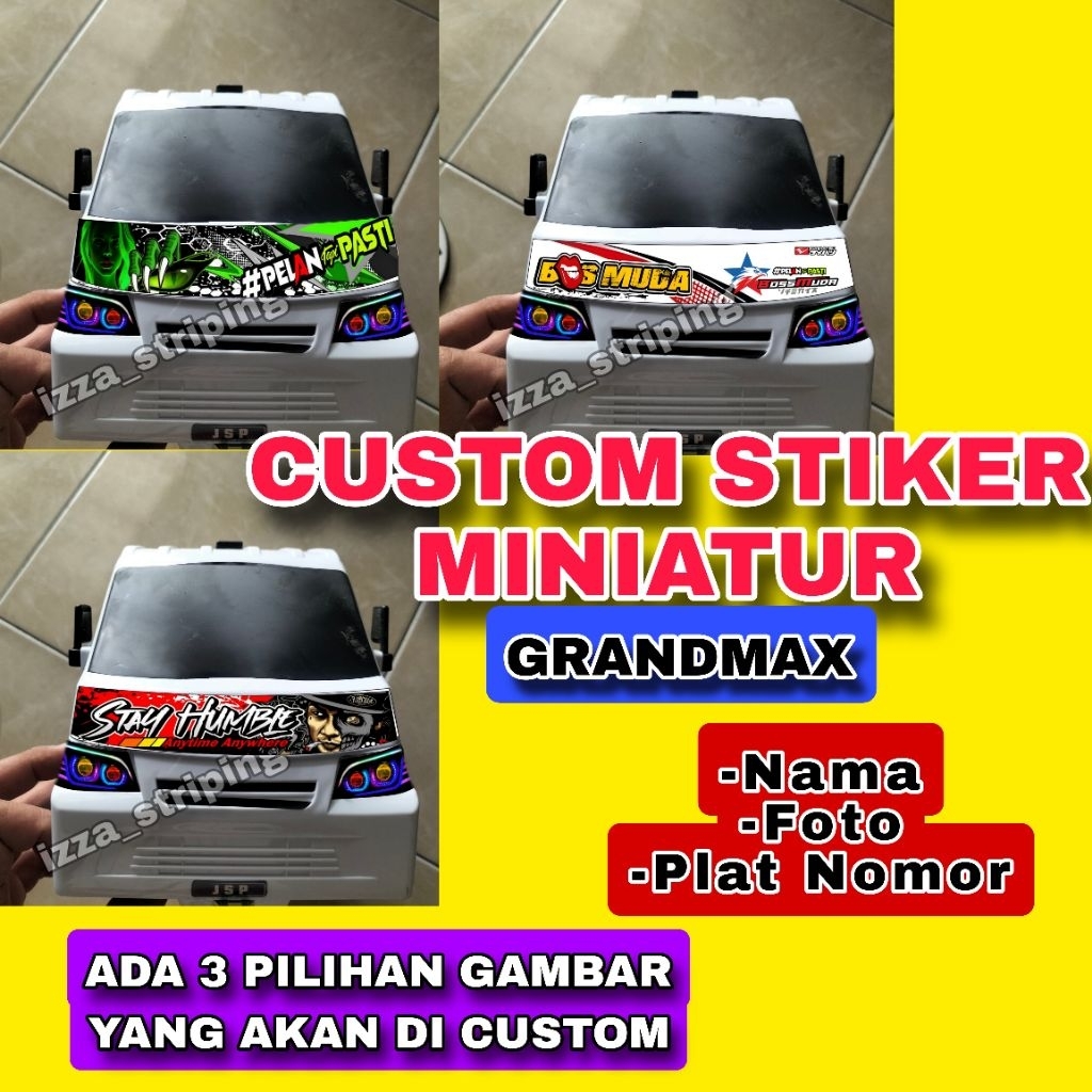 CUSTOM STIKER MINIATUR GRANDMAX PLAT NOMOR DAN NAMA
