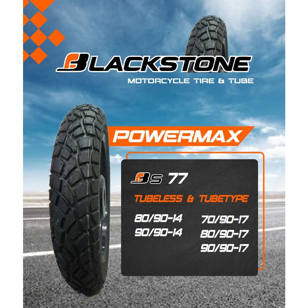 POWERMAX  (BS 77) - BLACKSTONE - BAN LUAR BAN MOTOR DEPAN BELAKANG - TUBELESS TUBLESS TUBETYPE BS36 