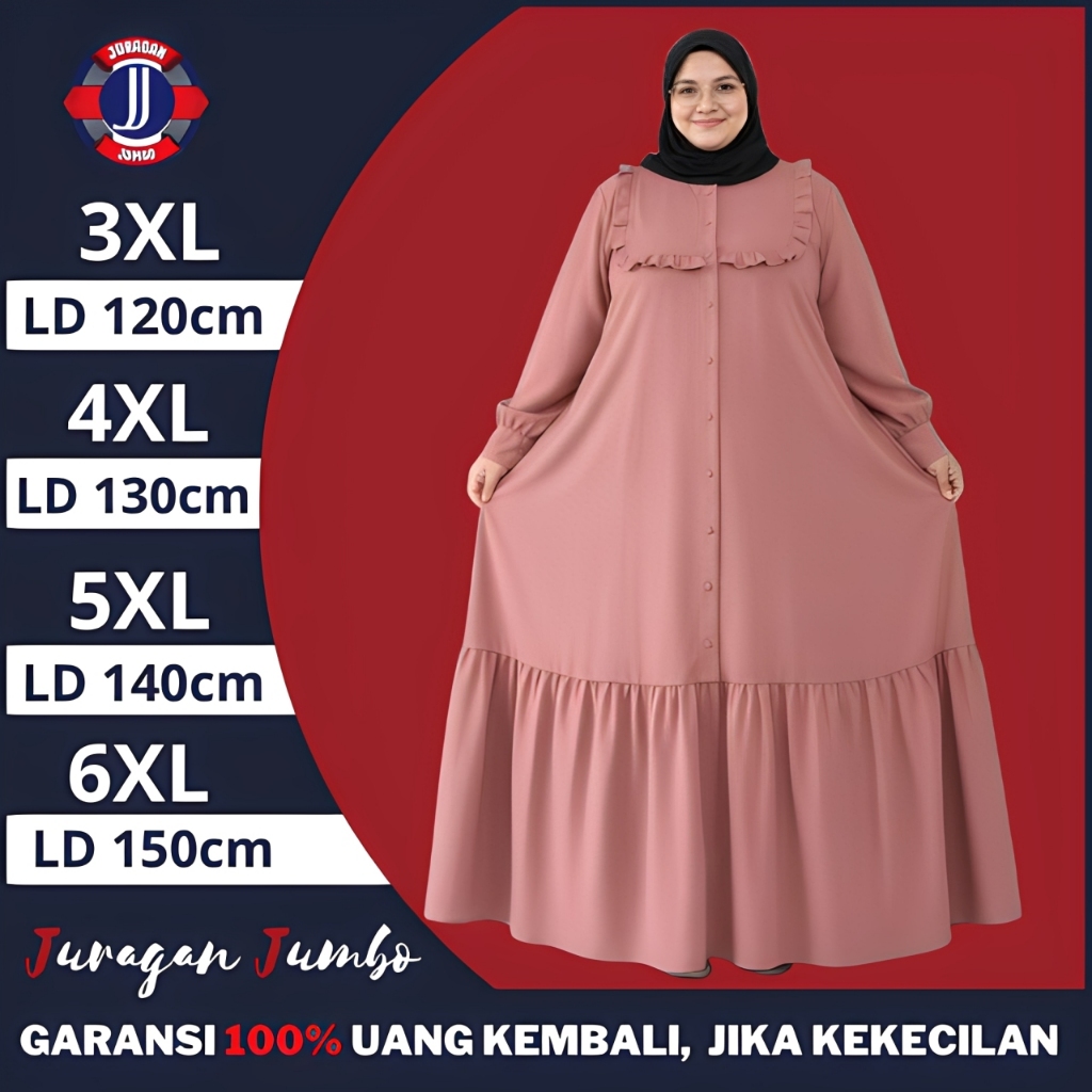 Gamis Jumbo LD 120 130 140 150 Polos Premium Mewah Crinkle Premium Lebaran Syari Terbaru