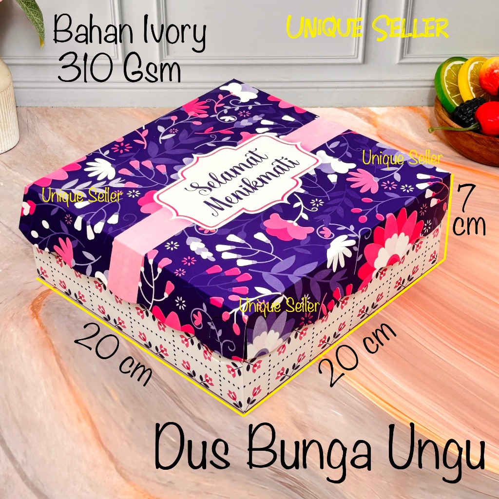 [Isi10] Dus Nasi 20x20x7 cm R10 R10k Ivory Bunga Ungu Dus Box Kotak Roti Kue Puding Nasi Berkat