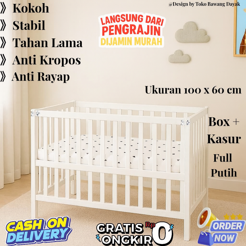 Kotak Bayi Lipat Kayu Jati Multifungsi Aman  Dipan Kasur Set Minimalis Pagar Tidur Baby