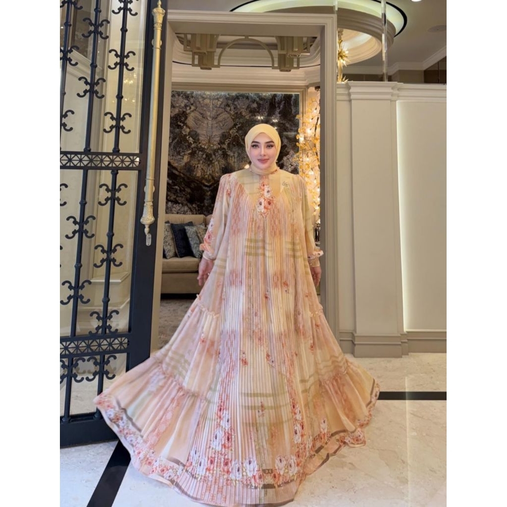 Shellasaukia Dress Prisket Printing Premium Gamis Terbaru Shellasaukiashop Original Baju Lebaran Kon