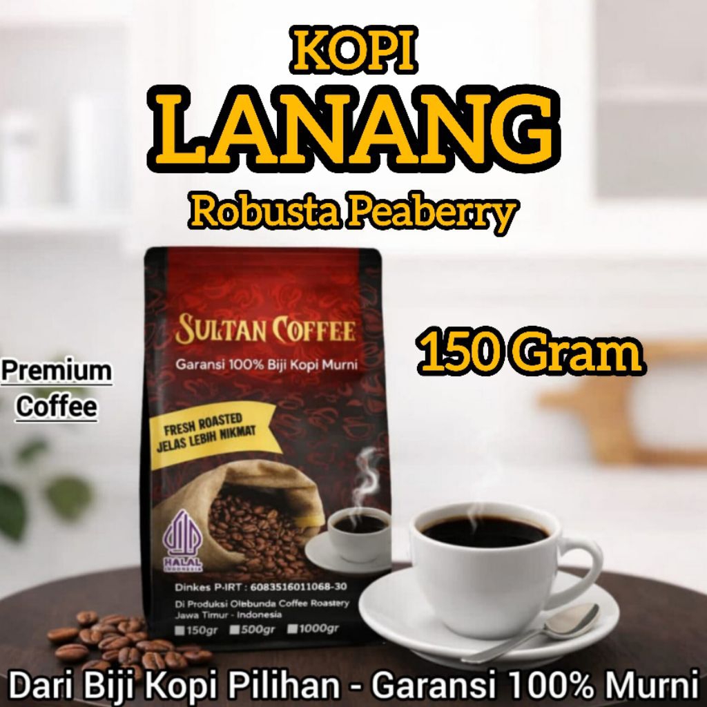 SULTAN COFFEE PREMIUM - Kopi Bubuk Biji Kopi Lanang 150 Gram - Kopi Lanang Premium Quality Terbaik