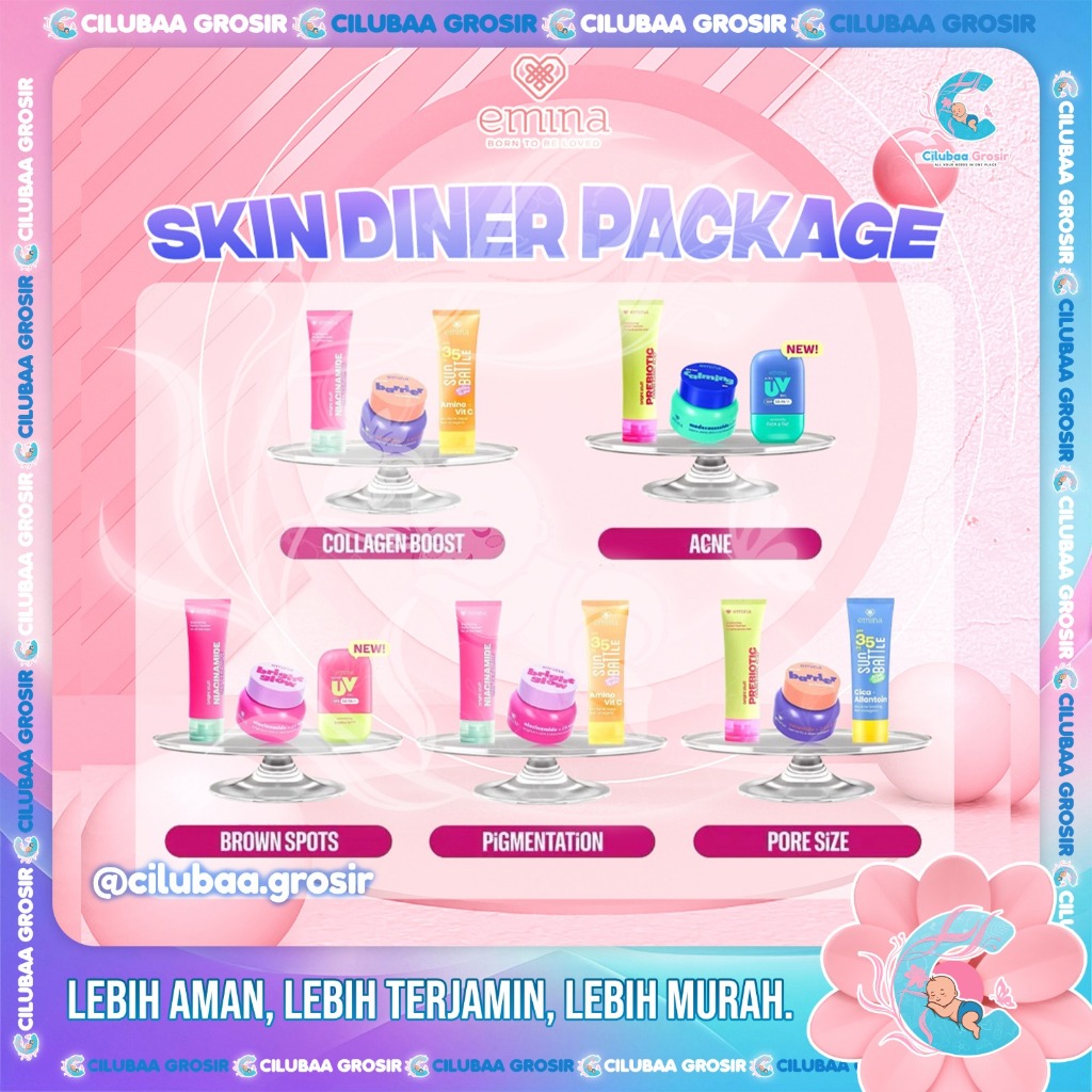 [PAKET 3PCS] EMINA Skin Diner Package || Paket Skincare Moisturizer Face Wash Sunscreen || Pigmentat