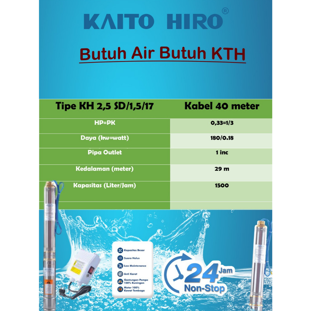 Pompa submersible KH 2,5 Inc 0,33 HP Kaito Hiro + 40 meter