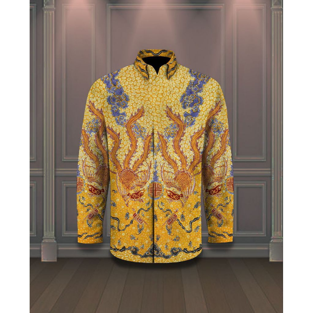 kain batik tulis pria sutera tanahan warna kuning . batik tulis pria sutera. er