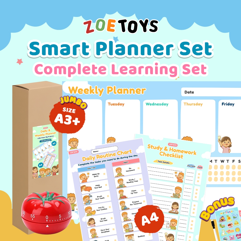 Zoetoys Smart Planner Set | Montessori Learning Planner Anak | Daily & Weekly Routine | Study Focus 