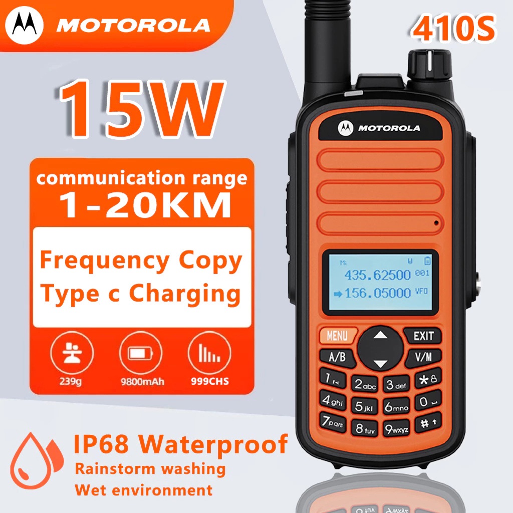MOTOROLA HT 410S Motorola walkie talkie IP68 tahan air hutan hujan kejernihana 20KM 9800mah Baterai
