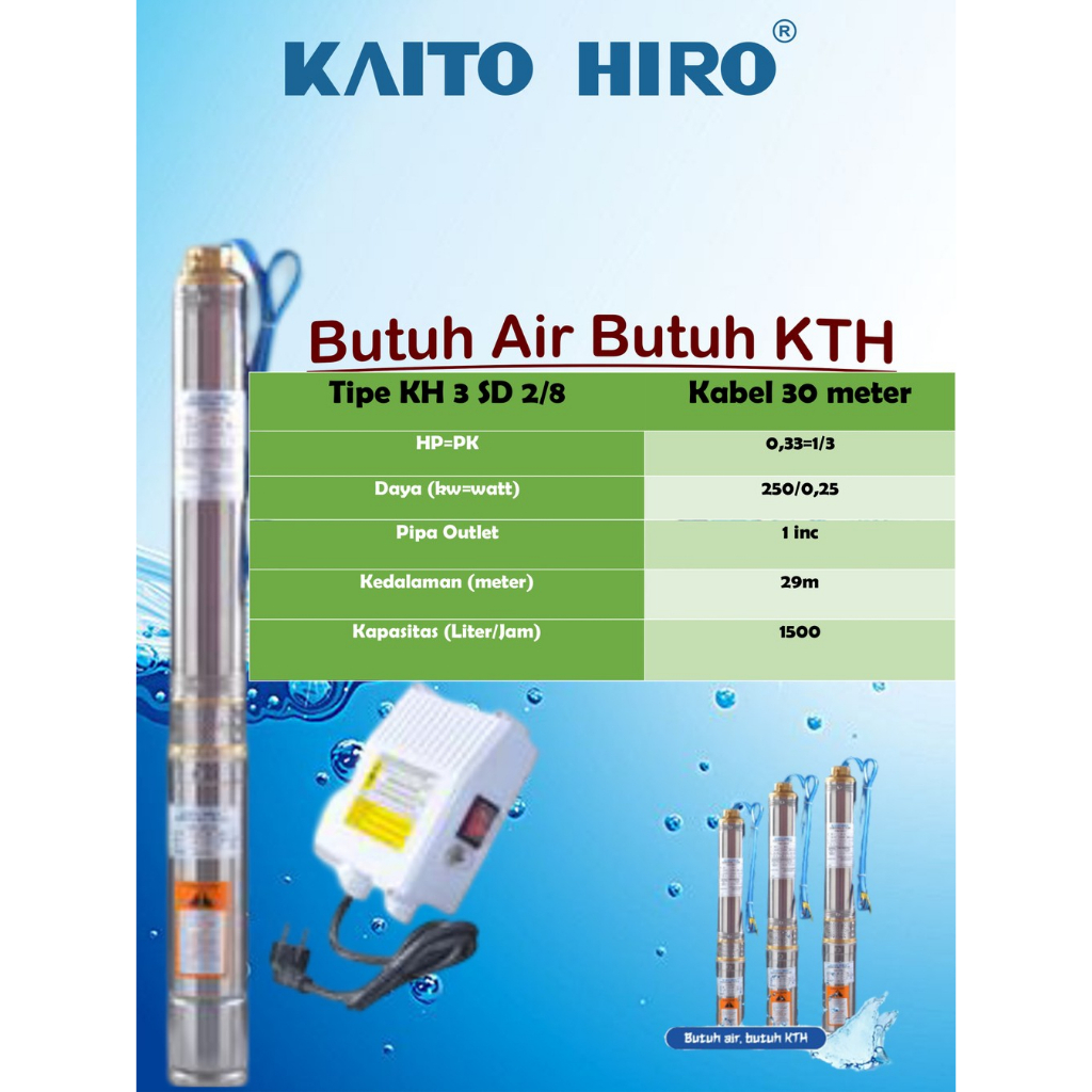 Pompa submersible KH 3 Inc 0,33 HP Kaito Hiro + 30 meter