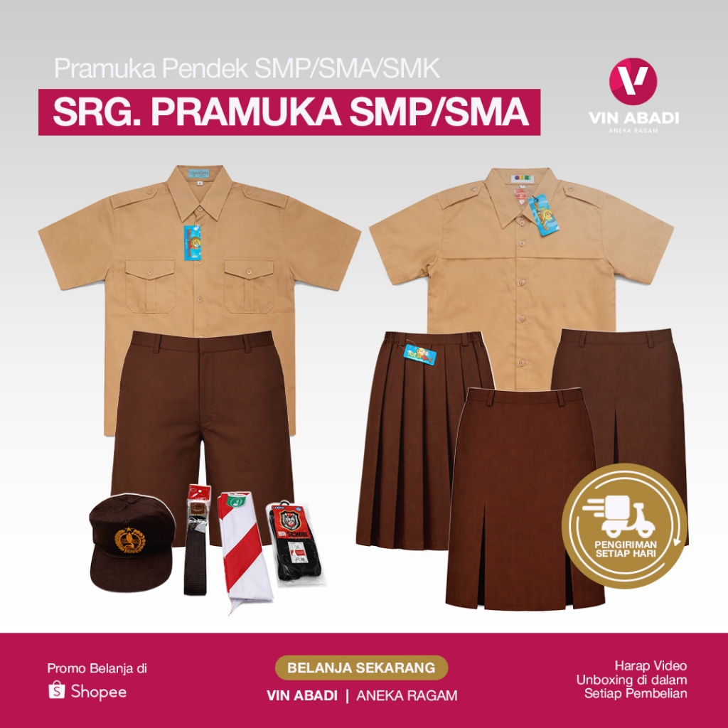 Seragam Pramuka SMP - SMA - SMK Pendek / Rok Plisket / Span Belah 1 / Span Belah 2 / Celana Pendek