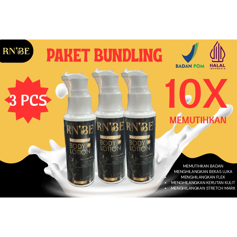Paket Bundling 3pcs RN’BE Brightening Body Lotion Mencerahkan Kulit 10X Niacinamide  100ml