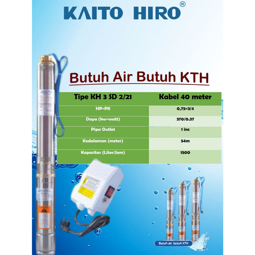 Pompa submersible KH 3 Inc 0,75 HP Kaito Hiro + 40 Meter