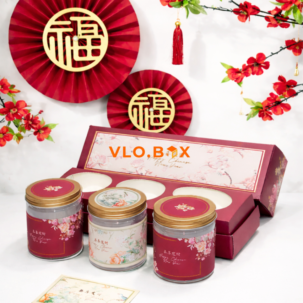 [1 SET] Kotak kue imlek isi toples jar bulat | box kue cny | kotak hampers sincia sekat 3