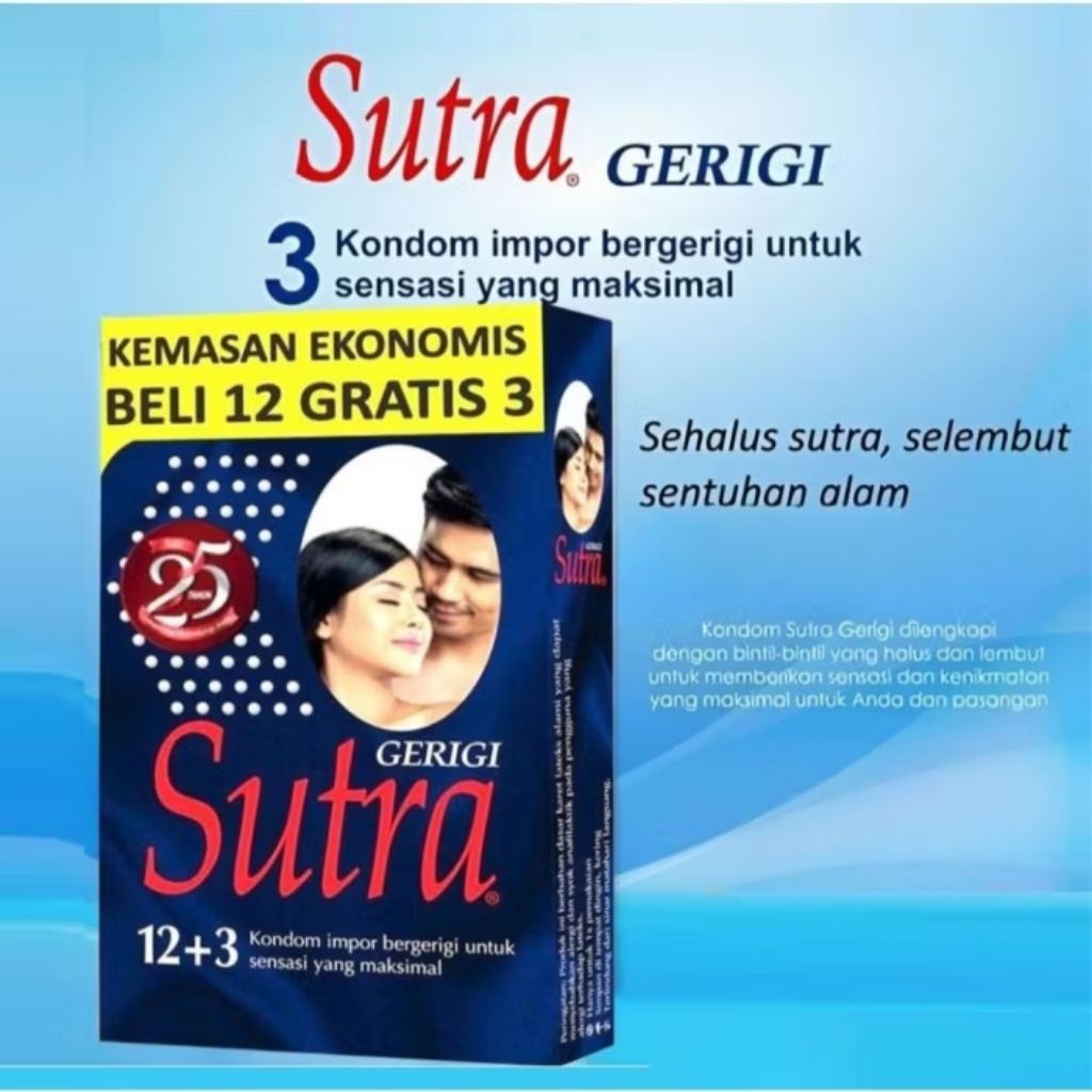KONDOM SUTRA BIRU GERIGI ISI 12 + 3 - Tipis, Lembut, Bergerigi