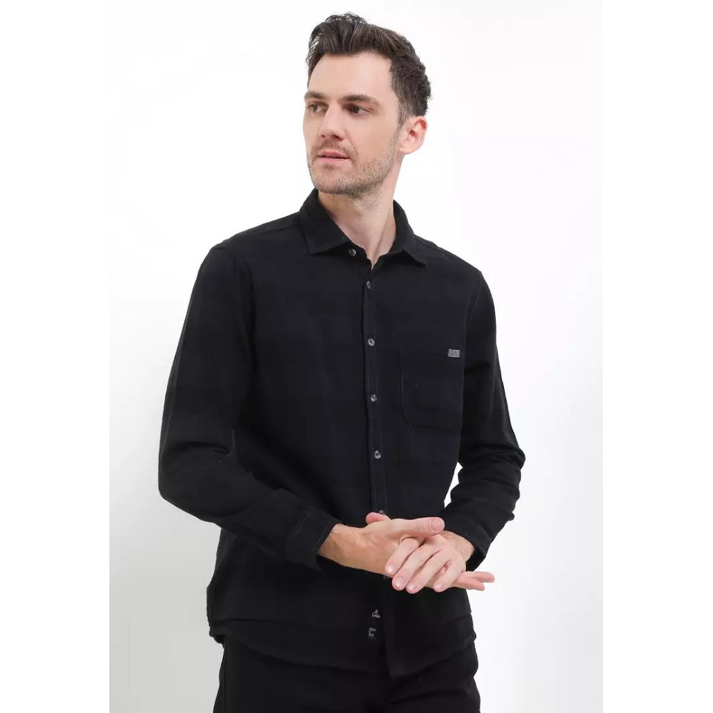 Cotton Dobby Shirt KLL602 KEMEJA LOIS ORIGINAL PRIA HITAM BLACK