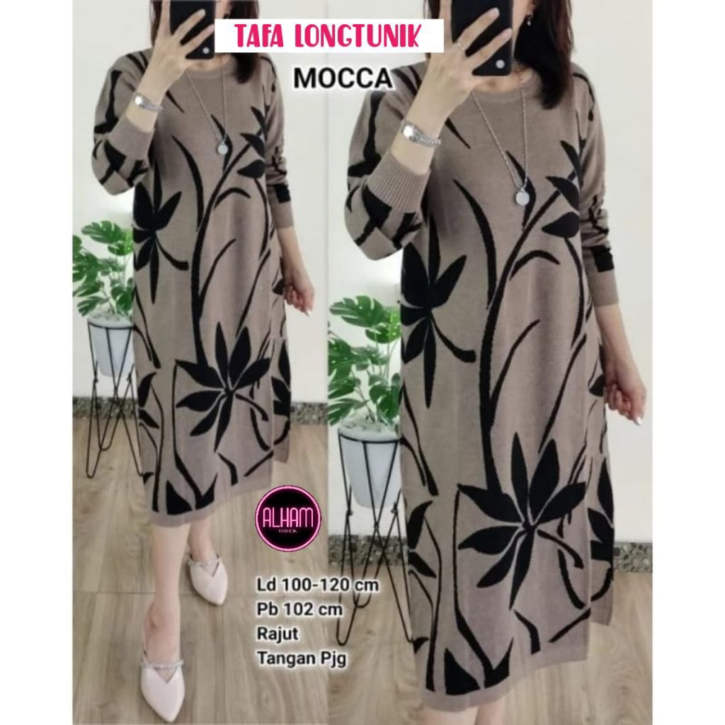 TAFA LONG TUNIK RAJUT JUMBO/TUNIC MIDI ELEGAN KOREAN STYLE LD 130 CM FIT XXXL