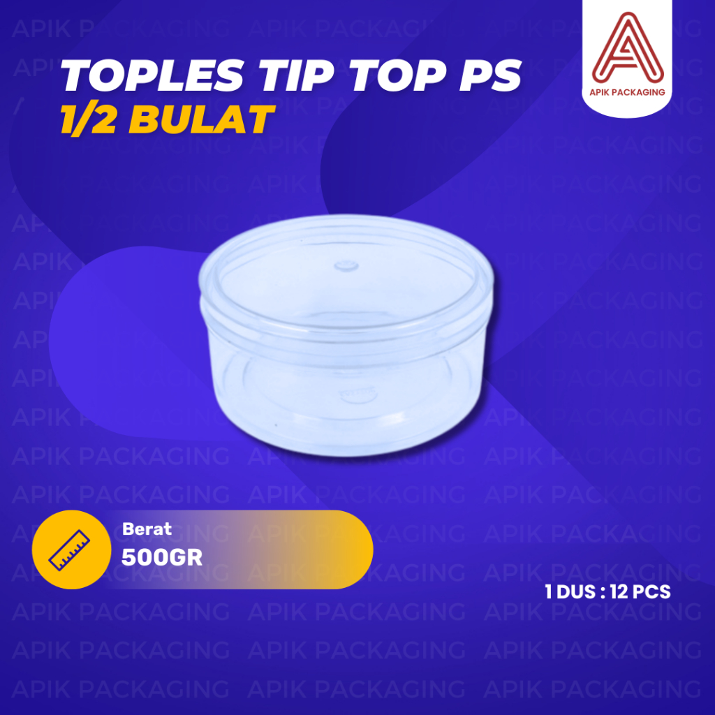 ( 1 PCS ) TOPLES / JAR PLASTIK BULAT TIPTOP UKURAN 500 GR / TOPLES NASTAR / TOPLES KUE
