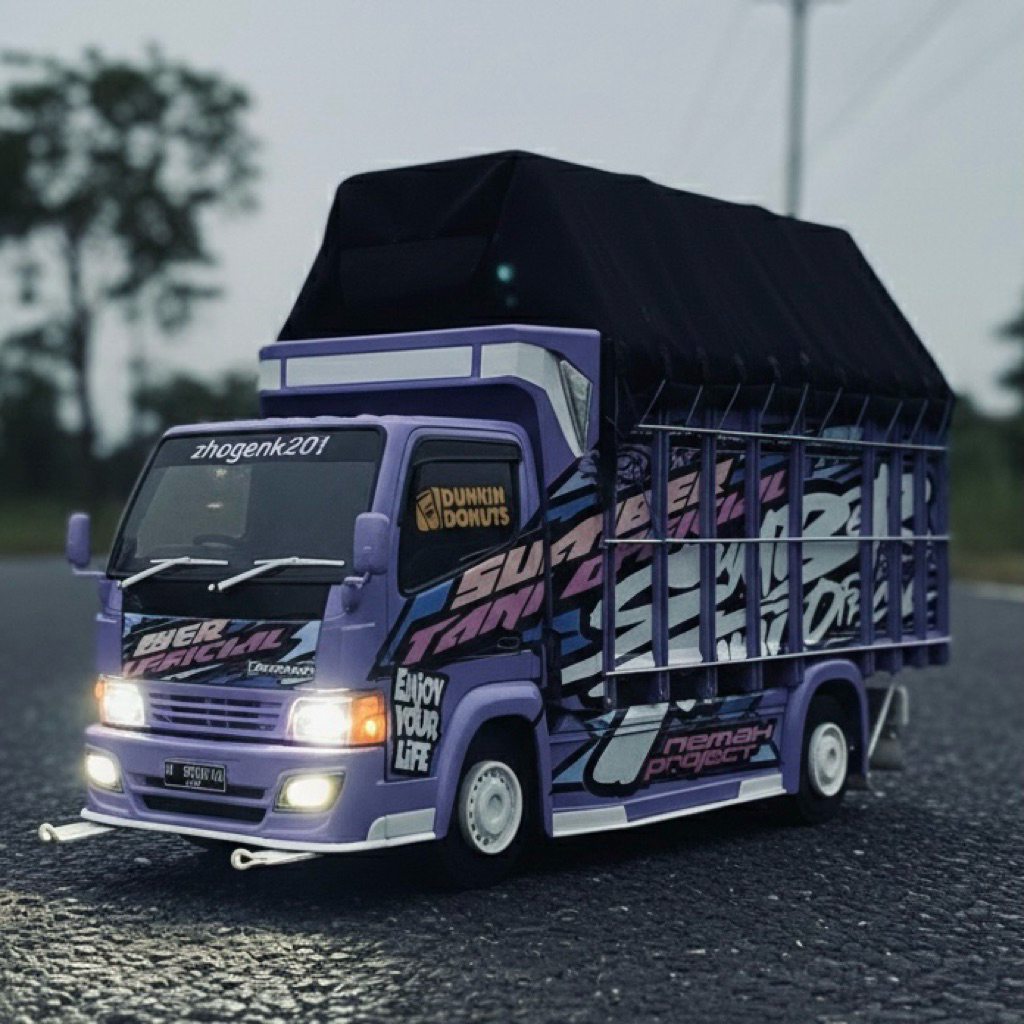 PROMO Miniatur TRUK OLENG Full Variasi Lampu Terpal Dari Kayu Asli - Mainan Anak Truk Oleng Non Rc P