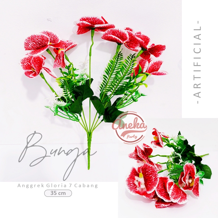 Bunga Anggrek Gloria 7 Cabang Bunga Hias Artificial Anggrek Plastik / Buket Bunga Anggrek 7 Tangkai