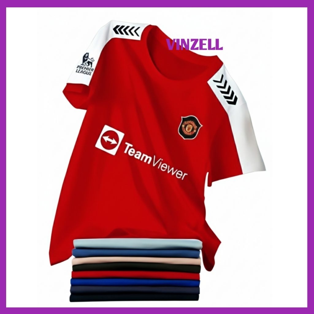 KAOS MANCHESTER UNITED TEAM VIEWER WHITE EDITION BAHAN COTTON COMBED ASLI - Baju MU Putih Kerah Bula