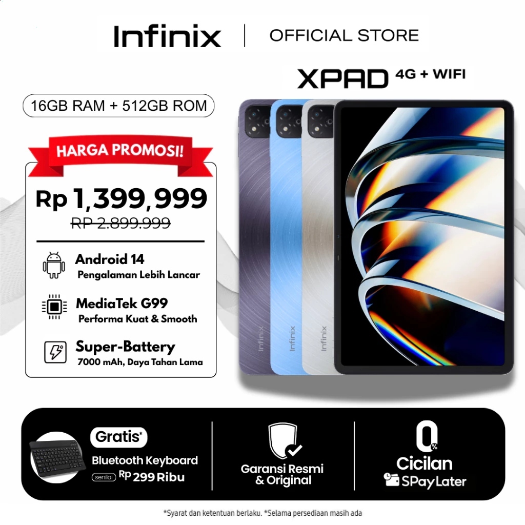 Infinix XPad Tablet 16GB RAM 512GB ROM – Garansi Resmi, Performa Cepat, Layar Besar