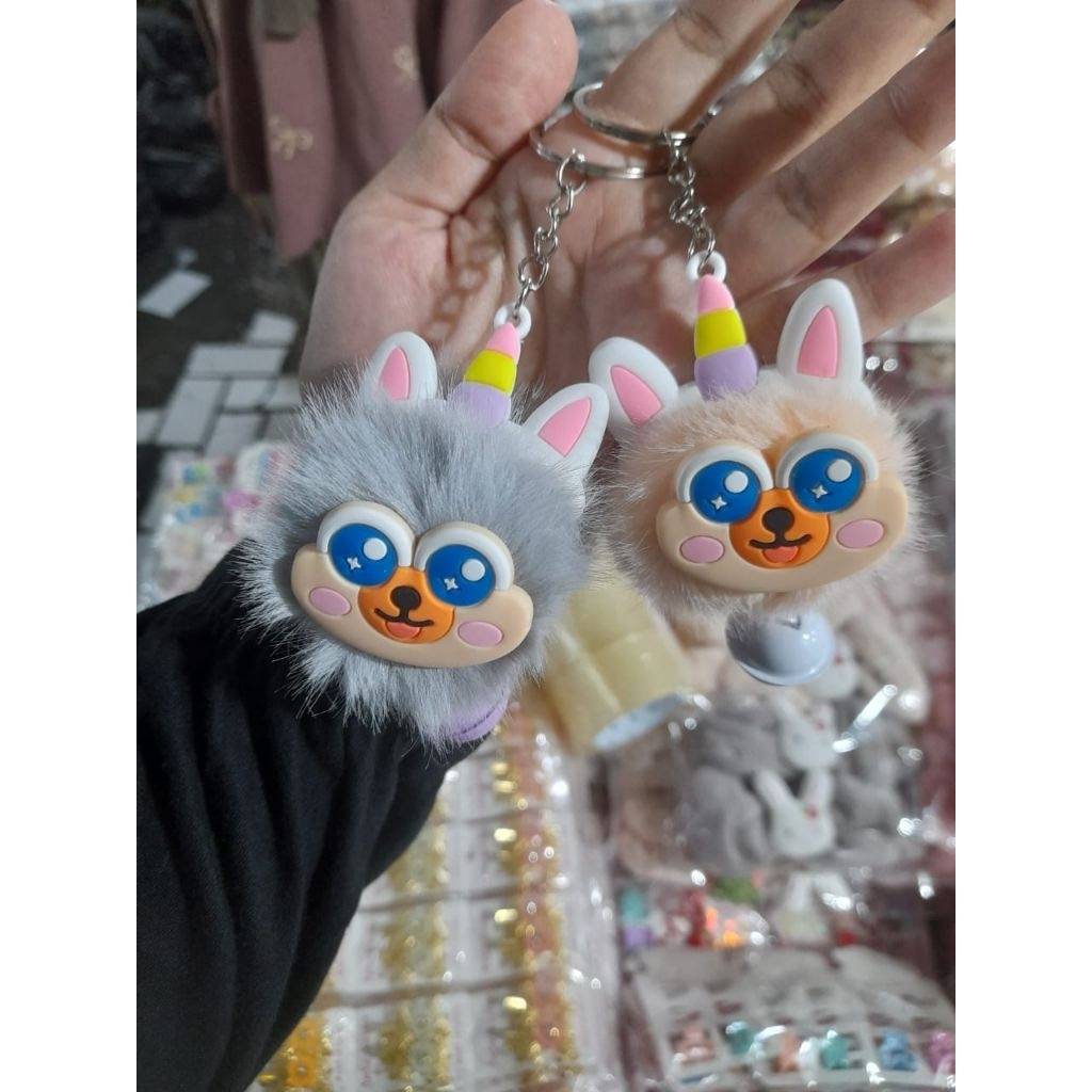 Gantungan Tas Boneka Kucing Pom Pom Bell Bulu Premium Keychain Lucu