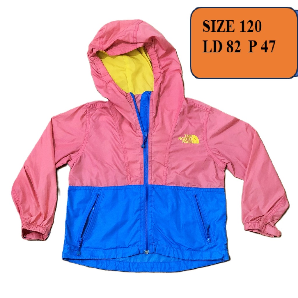 Jaket Parasut TNF Running Pink Blue Waterproof Anak Premium Second Preloved