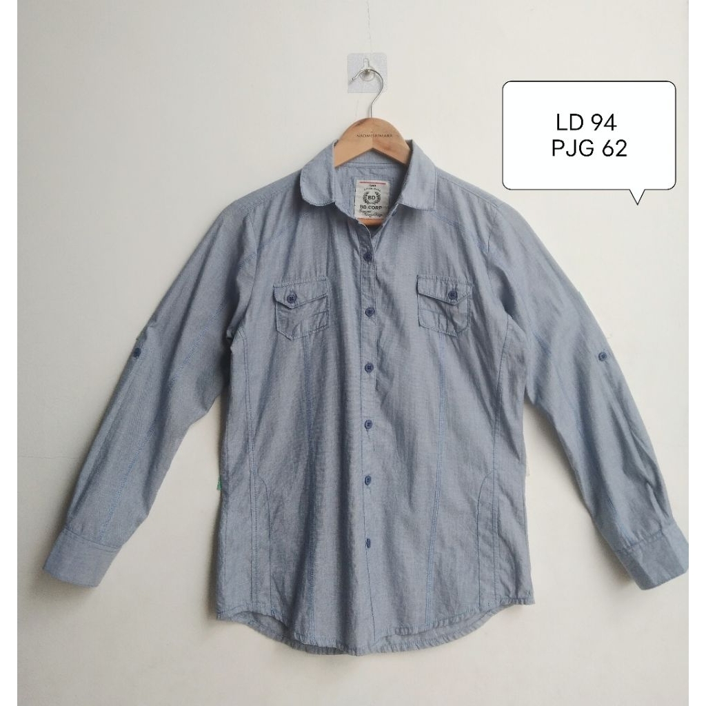 Kemeja Biru Wanita Lengan Panjang BD Corp Preloved