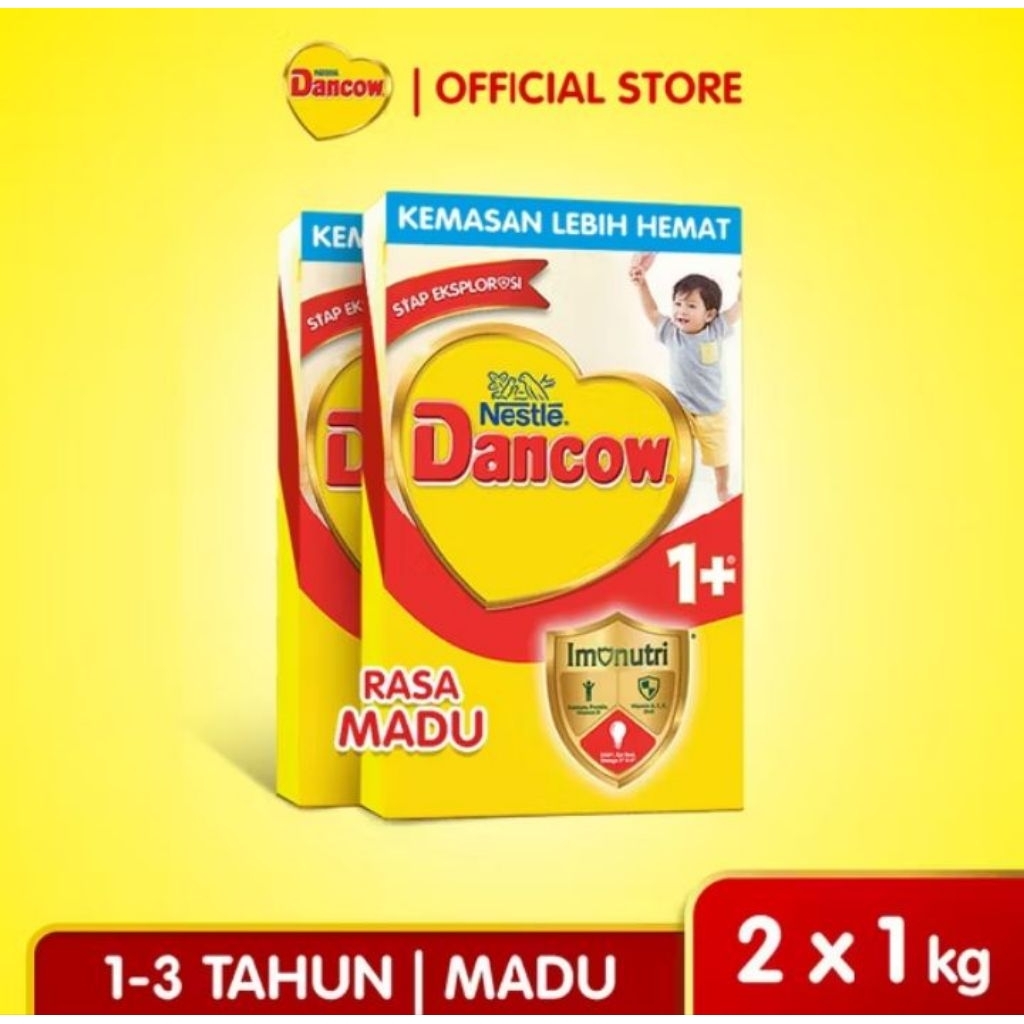 Nestle Dancow 1+ susu pertumbuhan Rasa Madu 1-3 Tahun Box1kg × 2