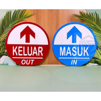 YS SIGN AKRILIK KELUAR MASUK, IN OUT BULAT PAPAN PENANDA