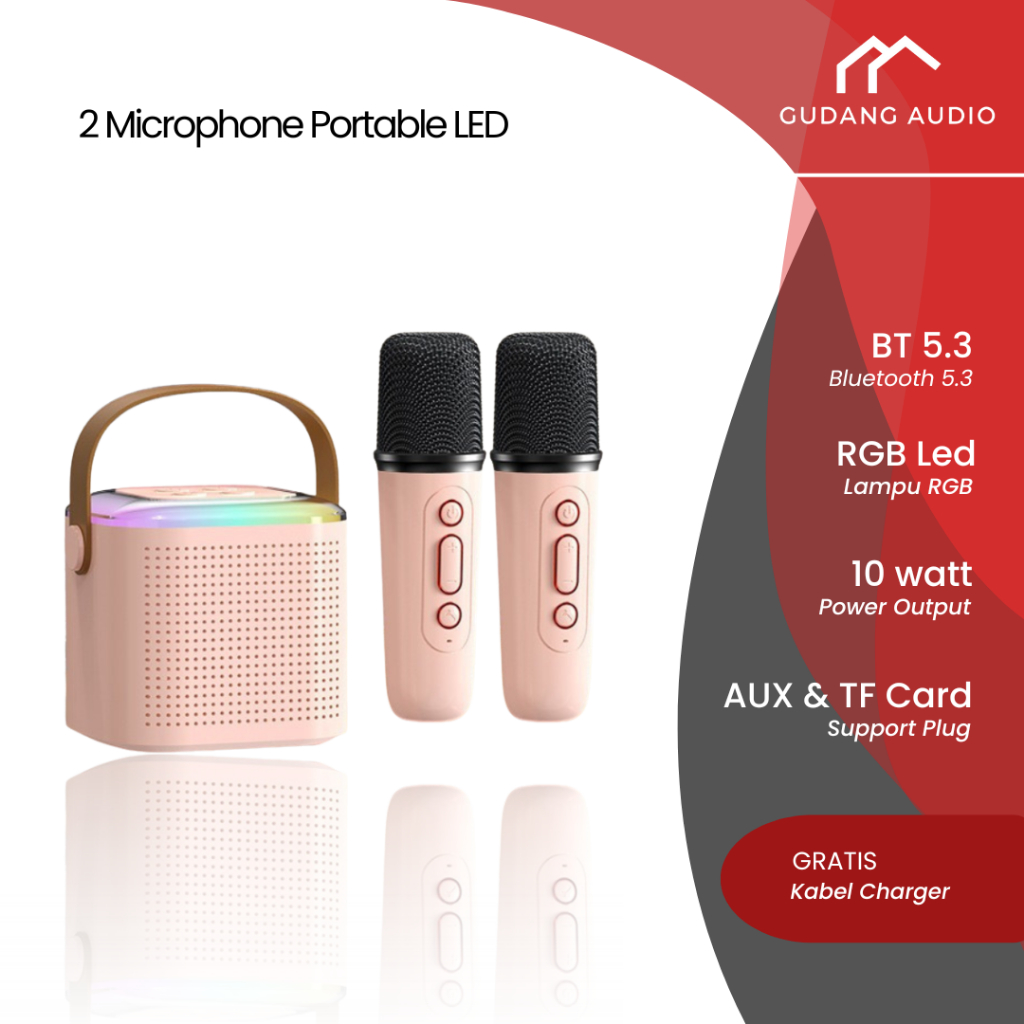 2 Mic Speaker Bluetooth Mini Karaoke Set Wireless Tanpa Kabel