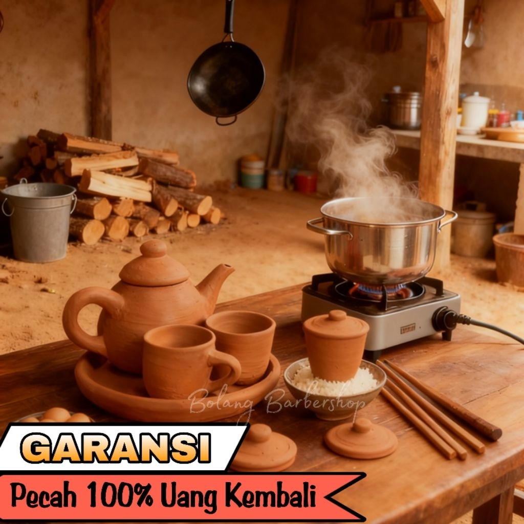 1 Set Poci Teh Tanah Liat Klasik Polos | Poci Polos Tanpa Motif Set | Perlengkapan Dapur Poci Teh SK