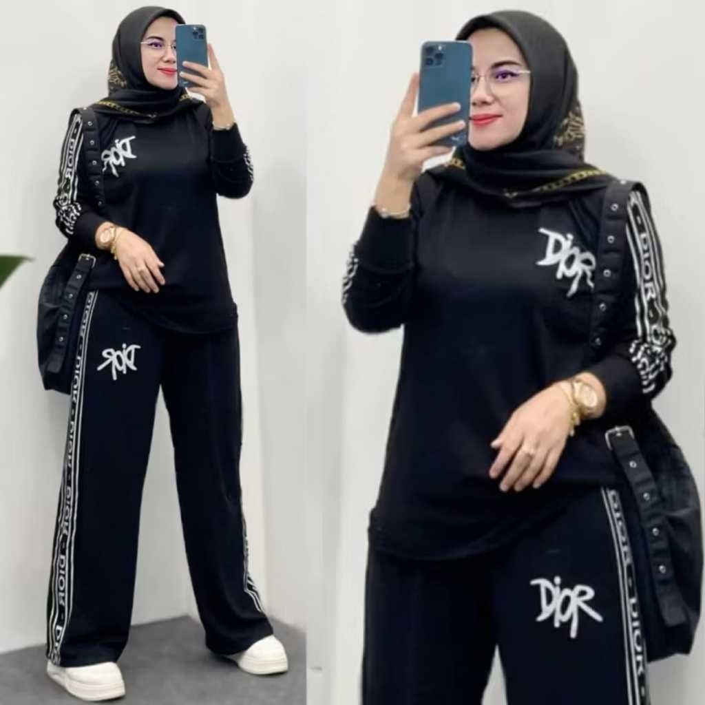 Oneset diorr knit wanita adem nyaman setelan dewasa Dior terbaru