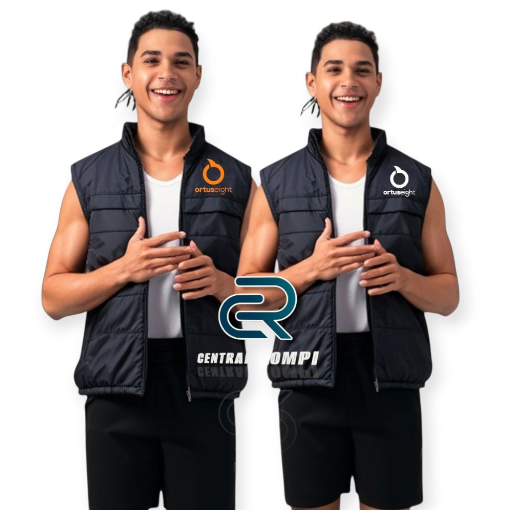 Rompi Parasut Hitam Vest Parasut Ortus Pria/Wanita Jaket Rompi Pake Kupluk Bisa Dilepas Pasang