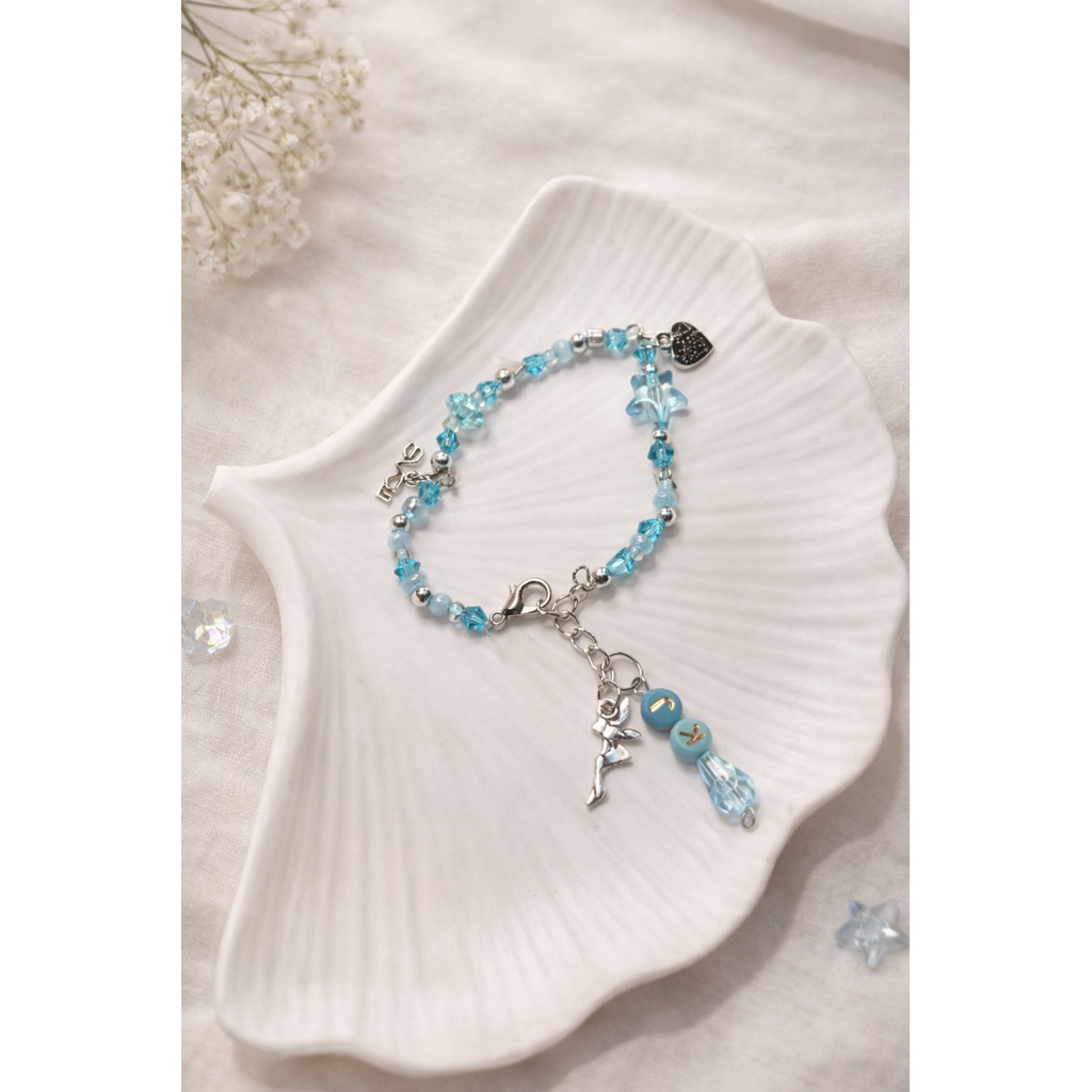 Gelang Beads Biru Handmade Aesthetic | Gelang Manik Crystal | Custom Inisial | mutein.byneng