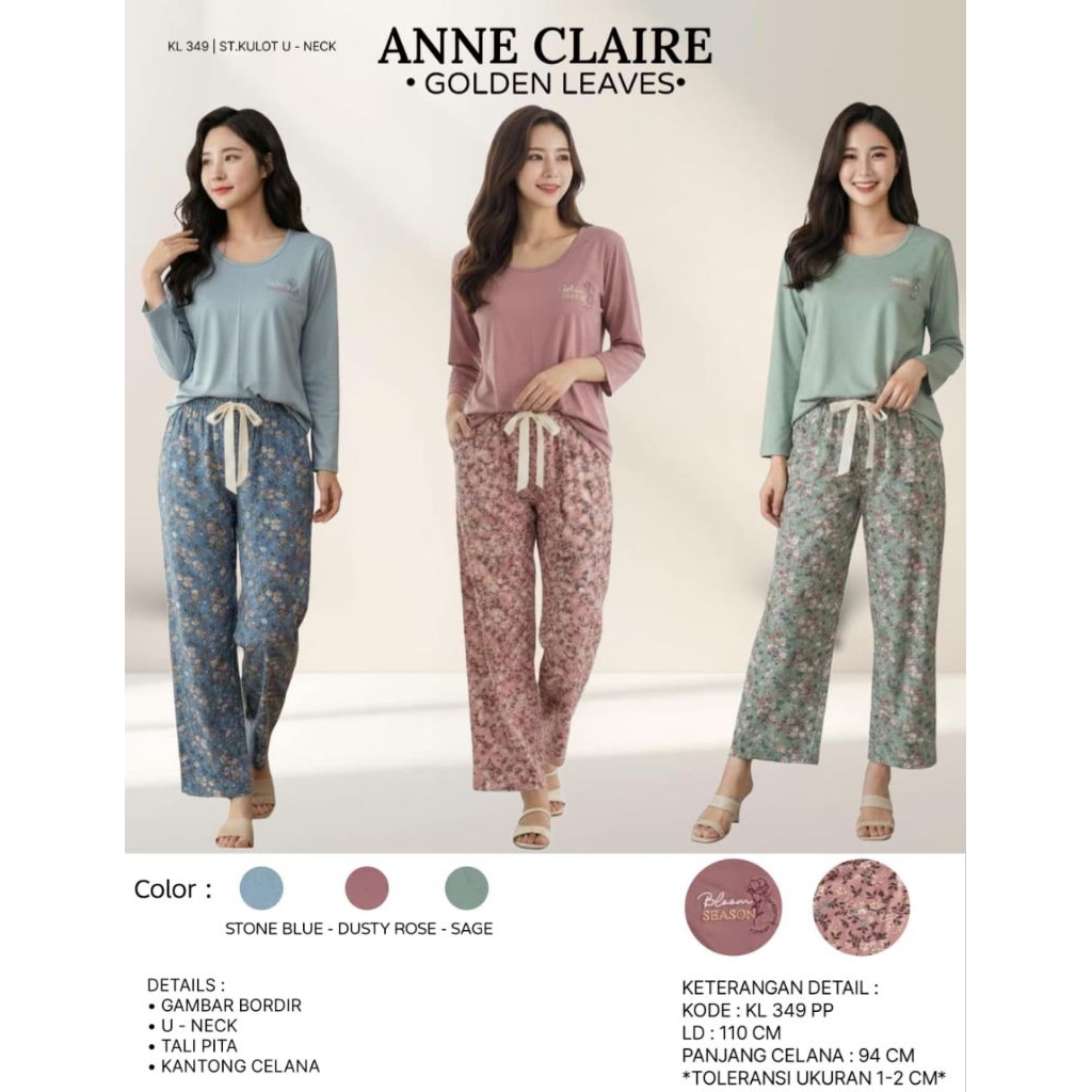 ANNE CLAIRE - Setelan U - Neck Golden Leaves / Setelan Celana Kulot PP